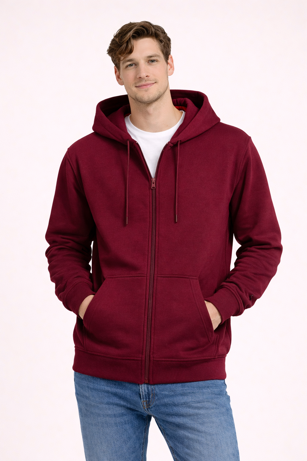 Men’s Zippered Hoodie | Poly-Cotton Regular Fit Sweatshirt | Full Sleeve | 350 GSM | Made in India